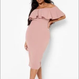 BooHoo Ruffle Off Shoulder Floral Midi Dress